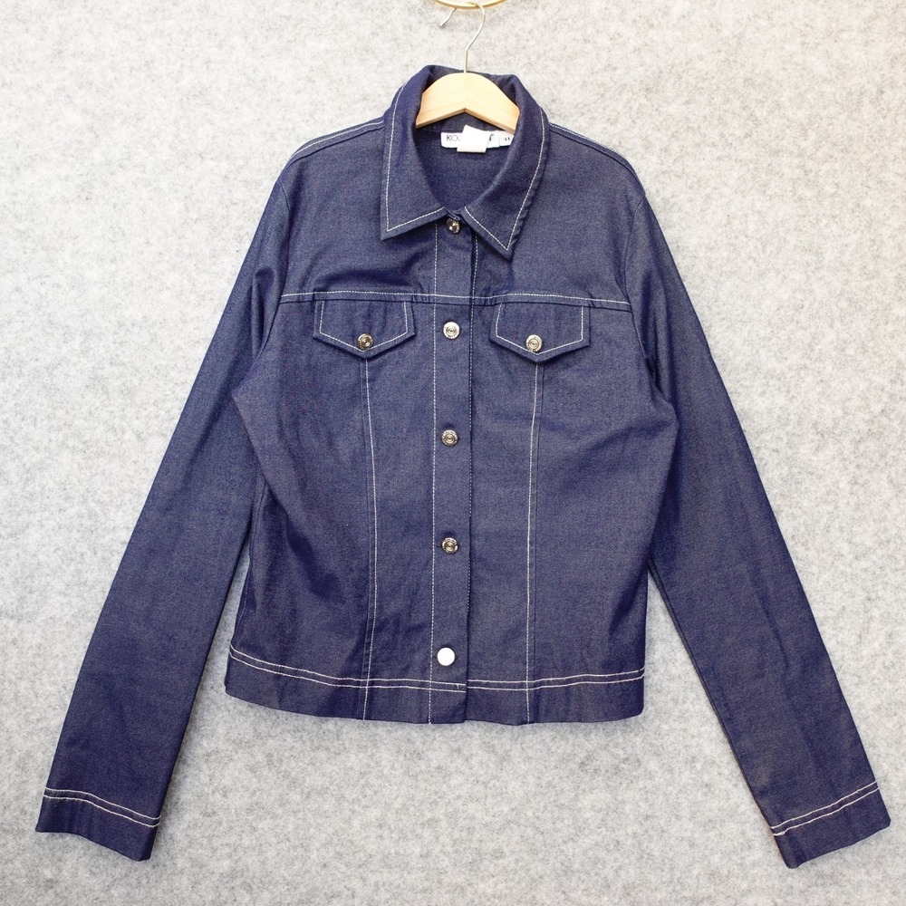 Vintage Crop Denim Jacket Womens XS Blue Fitted Stretch Y2K USA Made KOJI YOHJI